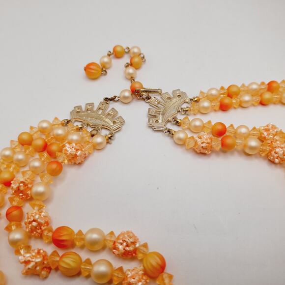 Vintage Hong Kong Lucite Necklace 4-Strand 22" Orange Peach Multi Bead - Picture 6 of 11